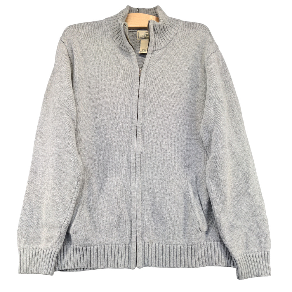 L.L. Bean Men's Full Zip Knit Sweater Gray Medium Long Sleeve Pullover Mock Neck